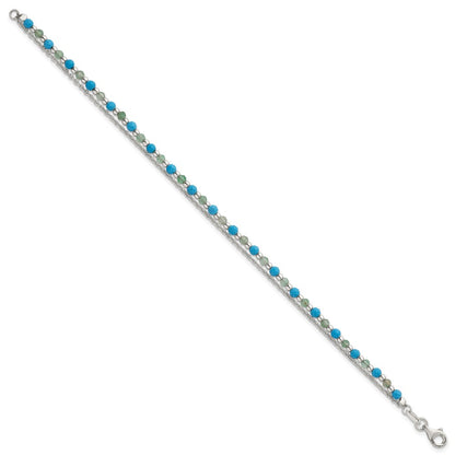 Sterling Silver Green Aventurine and Turquoise Beaded Bracelet