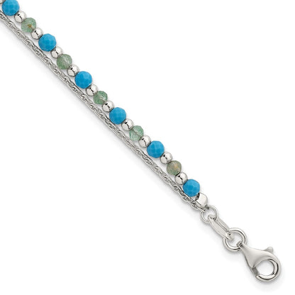 Sterling Silver Green Aventurine and Turquoise Beaded Bracelet