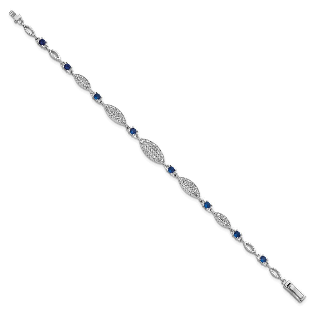 Sterling Silver Rhodium-Plated Blue and White CZ 7in Bracelet