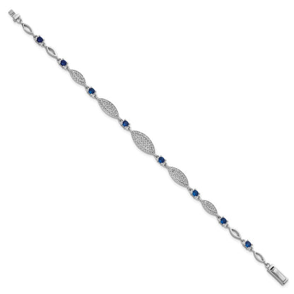 Sterling Silver Rhodium-Plated Blue and White CZ 7in Bracelet