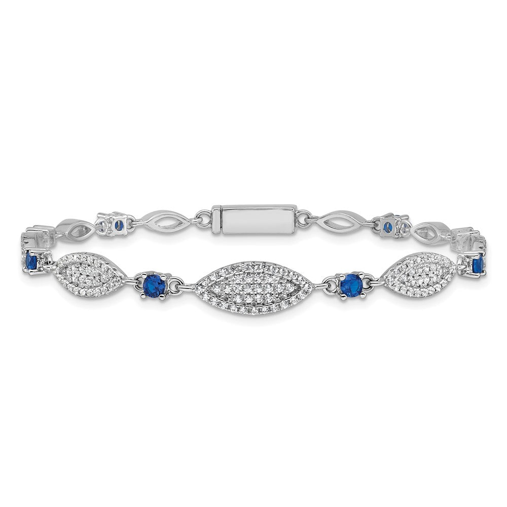 Sterling Silver Rhodium-Plated Blue and White CZ 7in Bracelet