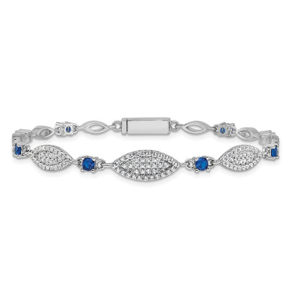 Sterling Silver Rhodium-Plated Blue and White CZ 7in Bracelet