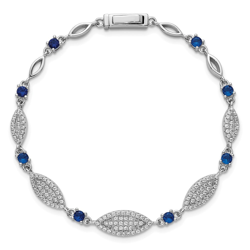 Sterling Silver Rhodium-Plated Blue and White CZ 7in Bracelet