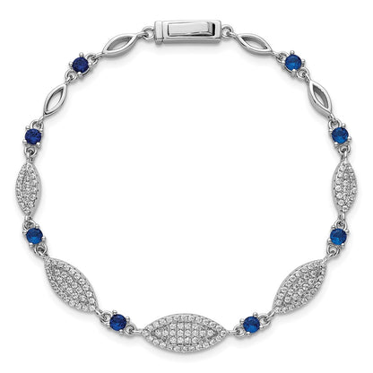 Sterling Silver Rhodium-Plated Blue and White CZ 7in Bracelet