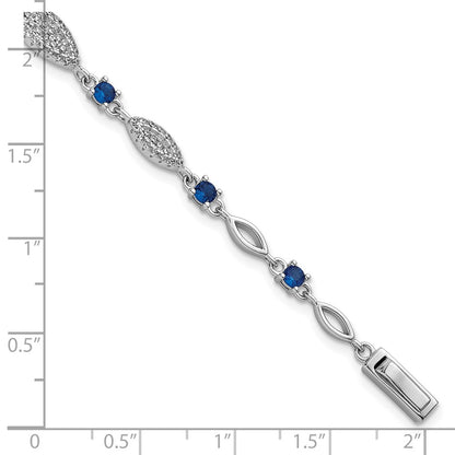 Sterling Silver Rhodium-Plated Blue and White CZ 7in Bracelet