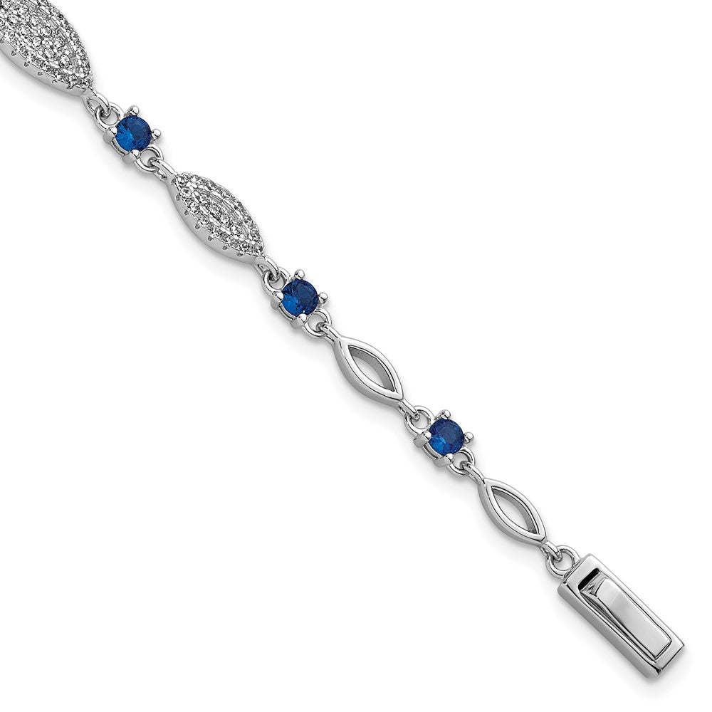 Sterling Silver Rhodium-Plated Blue and White CZ 7in Bracelet