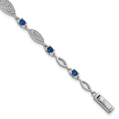 Sterling Silver Rhodium-Plated Blue and White CZ 7in Bracelet