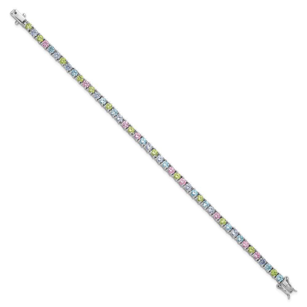 Sterling Silver Rhodium-Plated Multi Color CZ 7.25in Bracelet