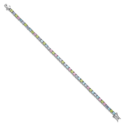 Sterling Silver Rhodium-Plated Multi Color CZ 7.25in Bracelet
