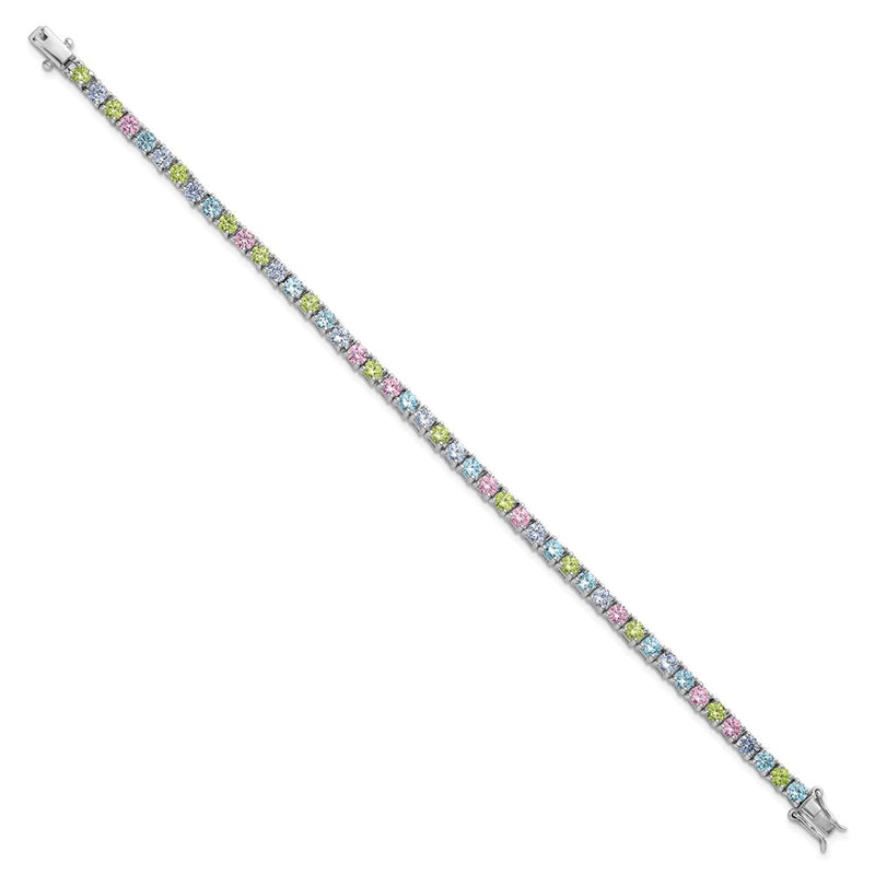 Sterling Silver Rhodium-Plated Multi Color CZ 7.25in Bracelet