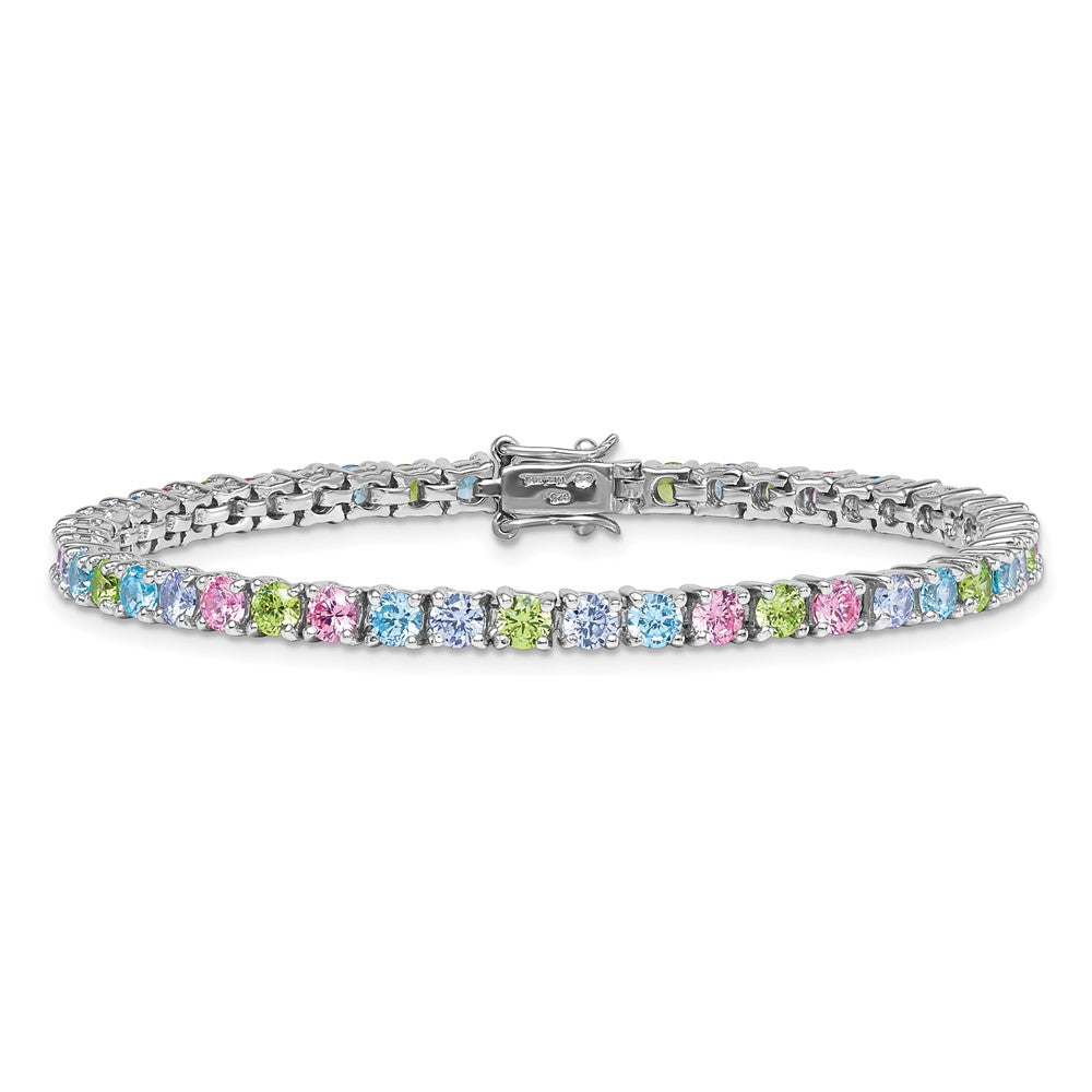 Sterling Silver Rhodium-Plated Multi Color CZ 7.25in Bracelet