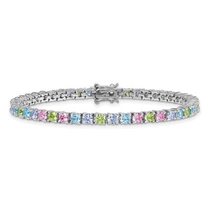 Sterling Silver Rhodium-Plated Multi Color CZ 7.25in Bracelet