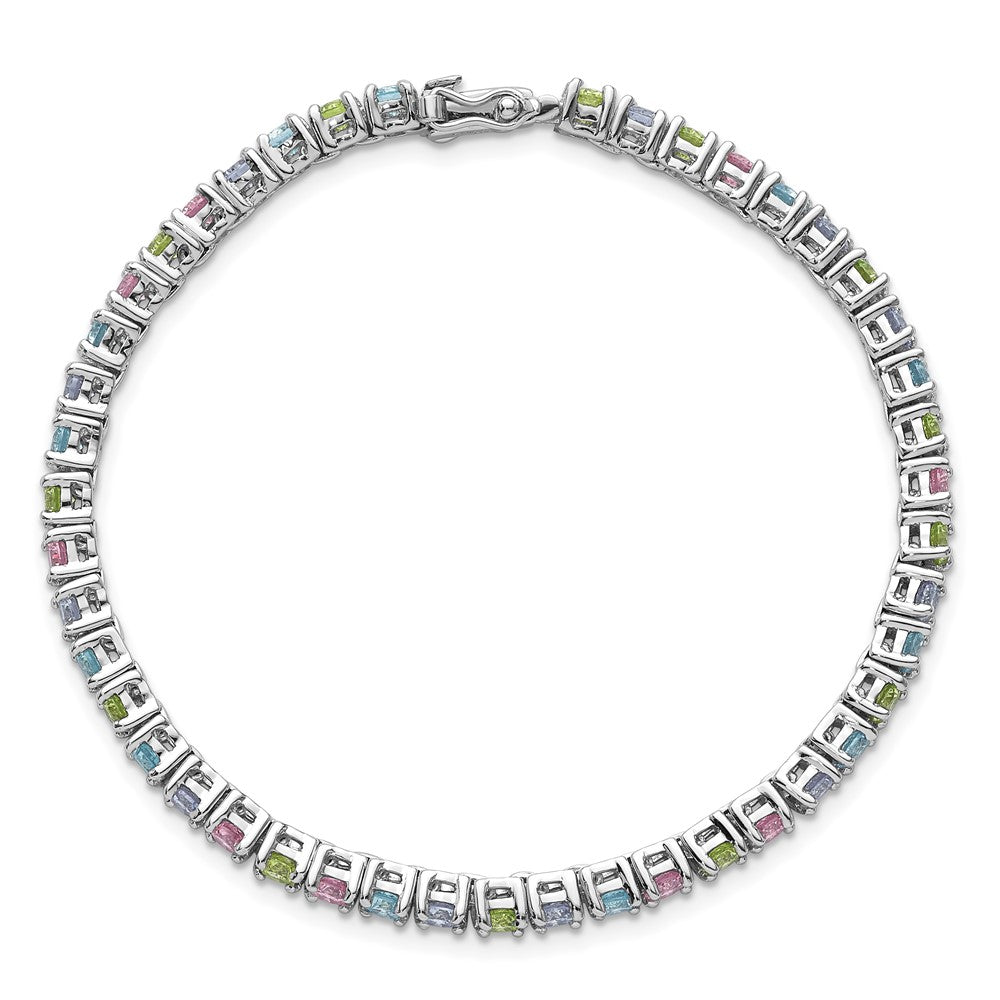 Sterling Silver Rhodium-Plated Multi Color CZ 7.25in Bracelet