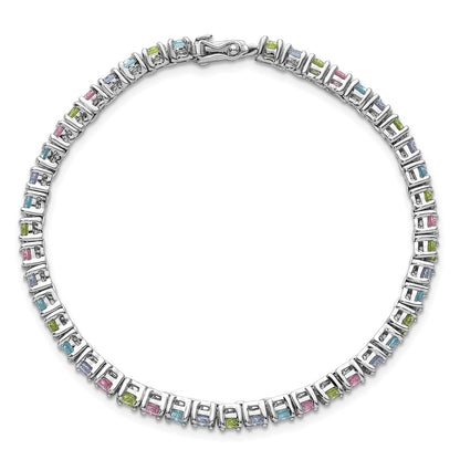 Sterling Silver Rhodium-Plated Multi Color CZ 7.25in Bracelet