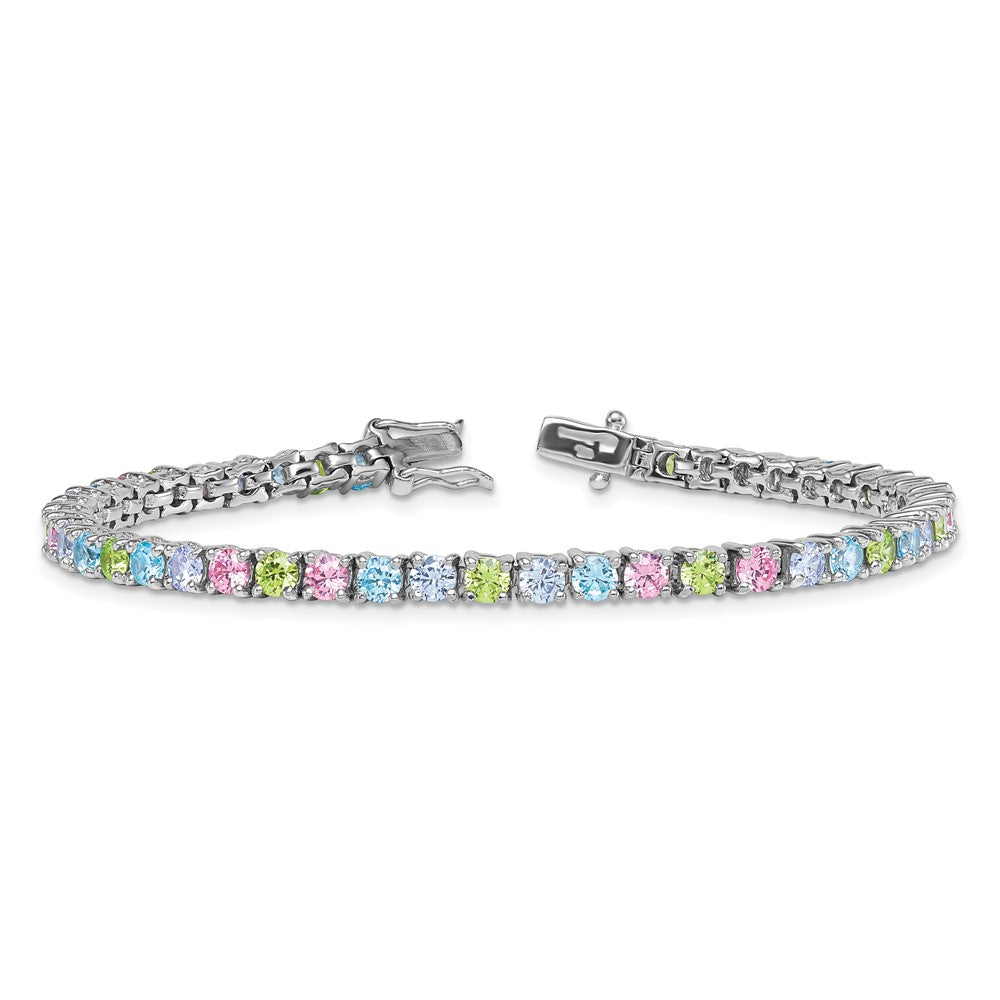 Sterling Silver Rhodium-Plated Multi Color CZ 7.25in Bracelet