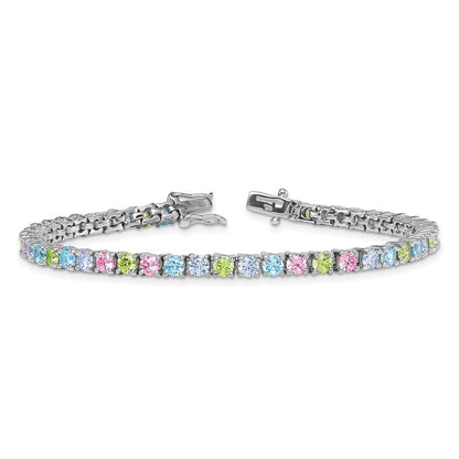 Sterling Silver Rhodium-Plated Multi Color CZ 7.25in Bracelet