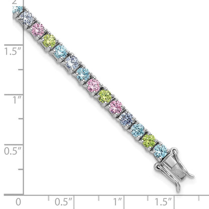 Sterling Silver Rhodium-Plated Multi Color CZ 7.25in Bracelet
