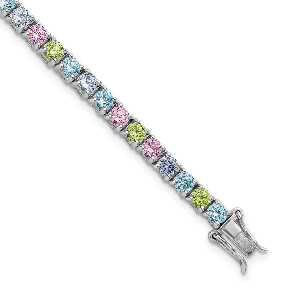 Sterling Silver Rhodium-Plated Multi Color CZ 7.25in Bracelet
