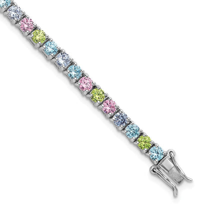 Sterling Silver Rhodium-Plated Multi Color CZ 7.25in Bracelet