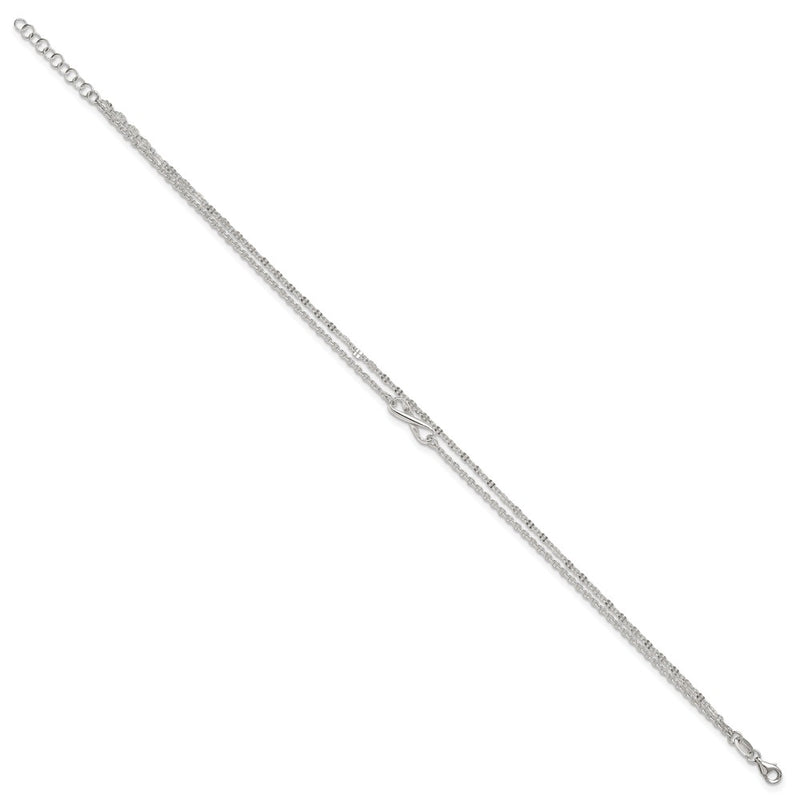 Sterling Silver Polished Infinity 2-Strand 9in Plus 1in Ext Anklet