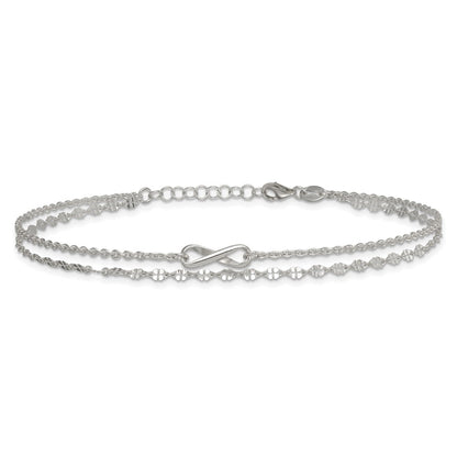 Sterling Silver Polished Infinity 2-Strand 9in Plus 1in Ext Anklet