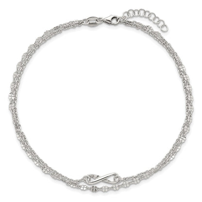 Sterling Silver Polished Infinity 2-Strand 9in Plus 1in Ext Anklet