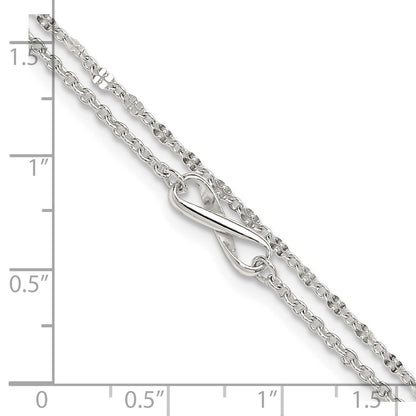 Sterling Silver Polished Infinity 2-Strand 9in Plus 1in Ext Anklet