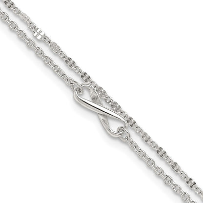 Sterling Silver Polished Infinity 2-Strand 9in Plus 1in Ext Anklet