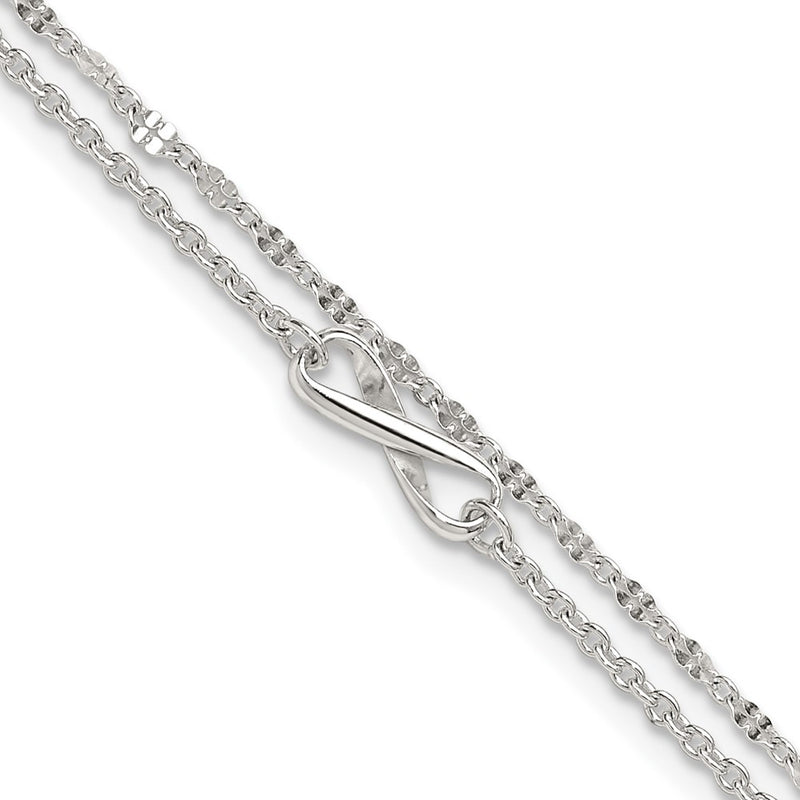 Sterling Silver Polished Infinity 2-Strand 9in Plus 1in Ext Anklet