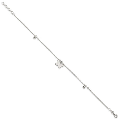 Sterling Silver Textured and Beaded Butterfly 9in Plus 1in Ext Anklet