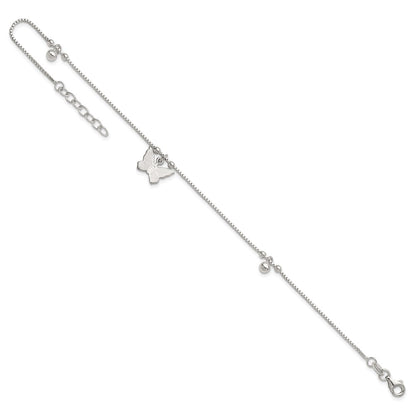 Sterling Silver Textured and Beaded Butterfly 9in Plus 1in Ext Anklet