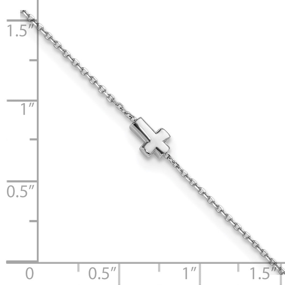 Sterling Silver Rhodium-Plated Cross 9in Plus 1in Ext. Anklet