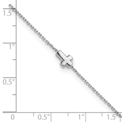 Sterling Silver Rhodium-Plated Cross 9in Plus 1in Ext. Anklet