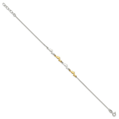 Sterling Silver Gold-Tone Polished Dolphins 9in Plus 1in Ext Anklet