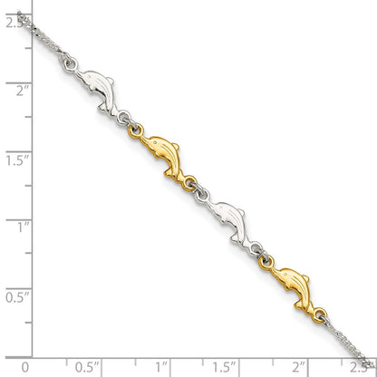 Sterling Silver Gold-Tone Polished Dolphins 9in Plus 1in Ext Anklet