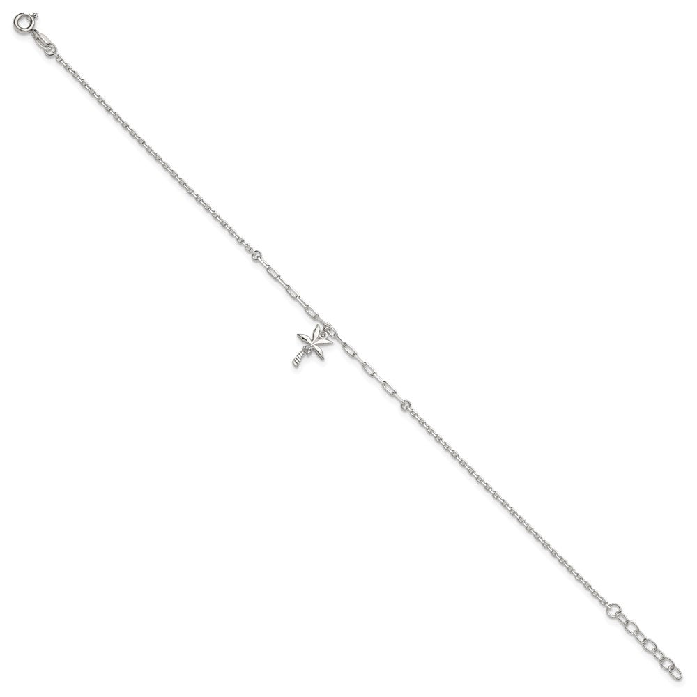 Sterling Silver Polished CZ Palm Tree 9in Plus 1in Ext Anklet