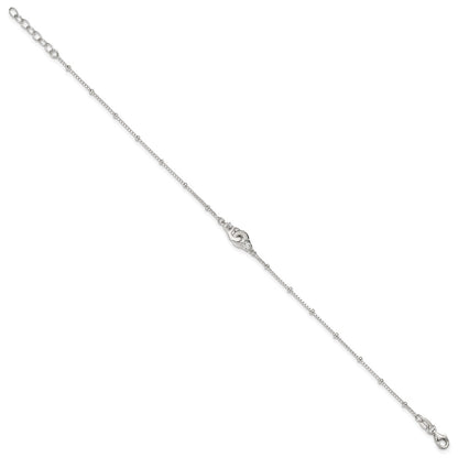 Sterling Silver Beaded CZ Interlinking Circles 9in Plus 1in Ext Anklet