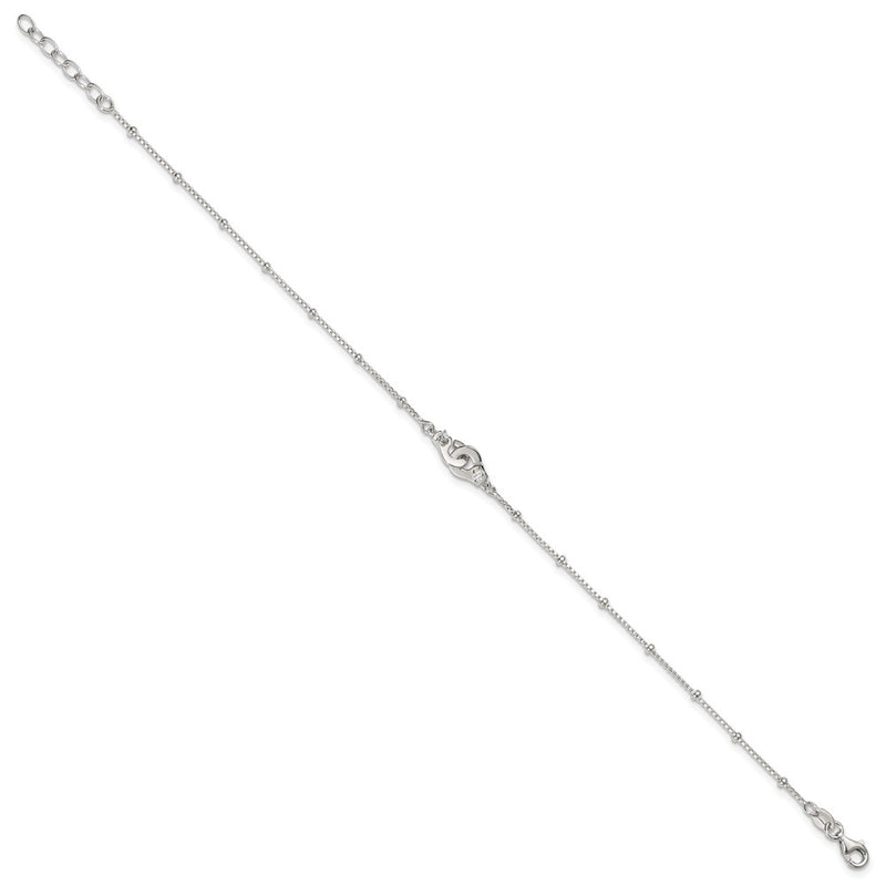 Sterling Silver Beaded CZ Interlinking Circles 9in Plus 1in Ext Anklet