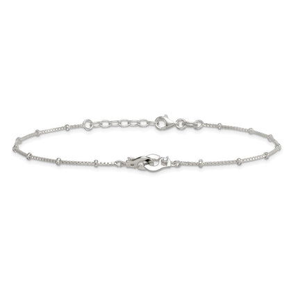 Sterling Silver Beaded CZ Interlinking Circles 9in Plus 1in Ext Anklet