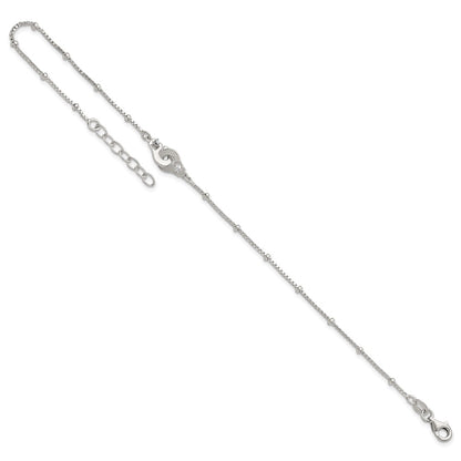 Sterling Silver Beaded CZ Interlinking Circles 9in Plus 1in Ext Anklet