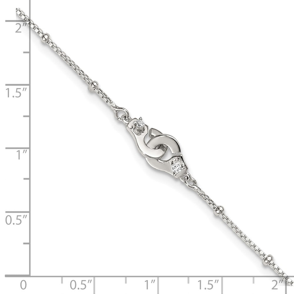 Sterling Silver Beaded CZ Interlinking Circles 9in Plus 1in Ext Anklet