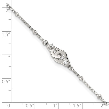 Sterling Silver Beaded CZ Interlinking Circles 9in Plus 1in Ext Anklet