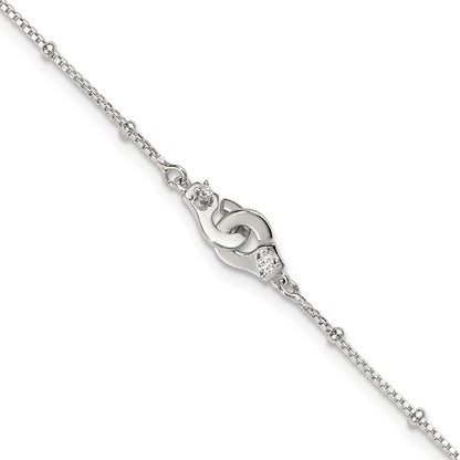 Sterling Silver Beaded CZ Interlinking Circles 9in Plus 1in Ext Anklet