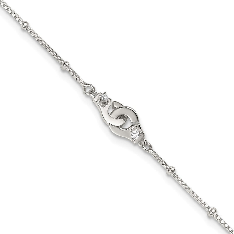 Sterling Silver Beaded CZ Interlinking Circles 9in Plus 1in Ext Anklet