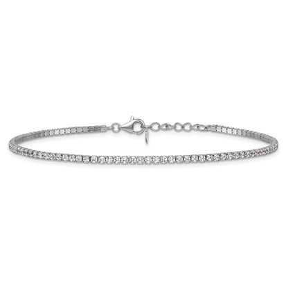 Sterling Silver Rhodium-Plated CZ 9in Plus .75in Ext. Anklet