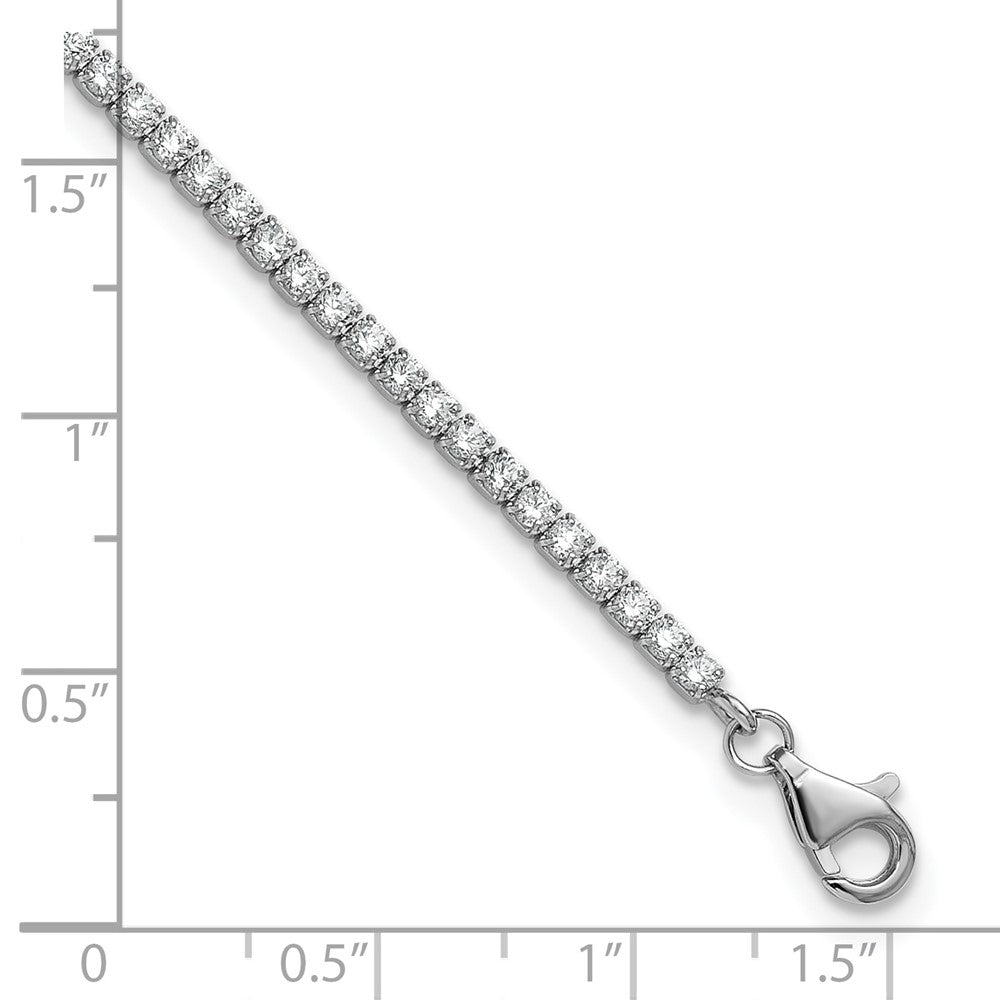 Sterling Silver Rhodium-Plated CZ 9in Plus .75in Ext. Anklet