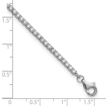 Sterling Silver Rhodium-Plated CZ 9in Plus .75in Ext. Anklet