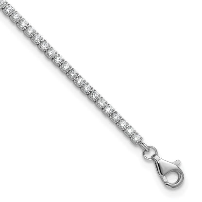 Sterling Silver Rhodium-Plated CZ 9in Plus .75in Ext. Anklet
