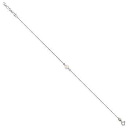 Sterling Silver Polished Freshwater Cultured Pearl 9in Plus 1in Ext Anklet