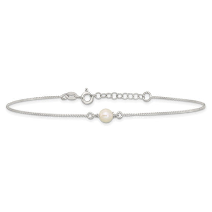 Sterling Silver Polished Freshwater Cultured Pearl 9in Plus 1in Ext Anklet